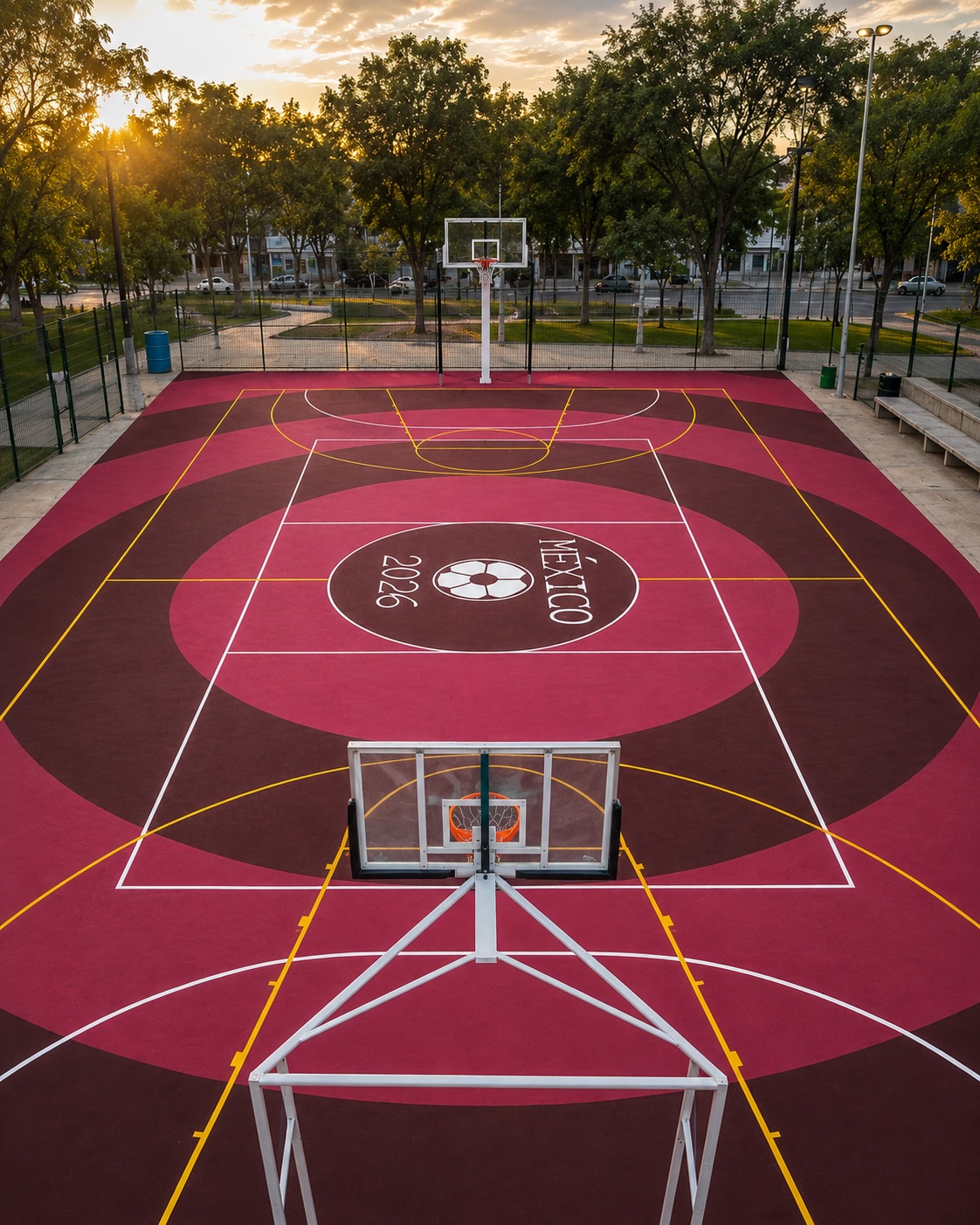 Multicancha escolar con 3 deportes pintada por PLAYKO