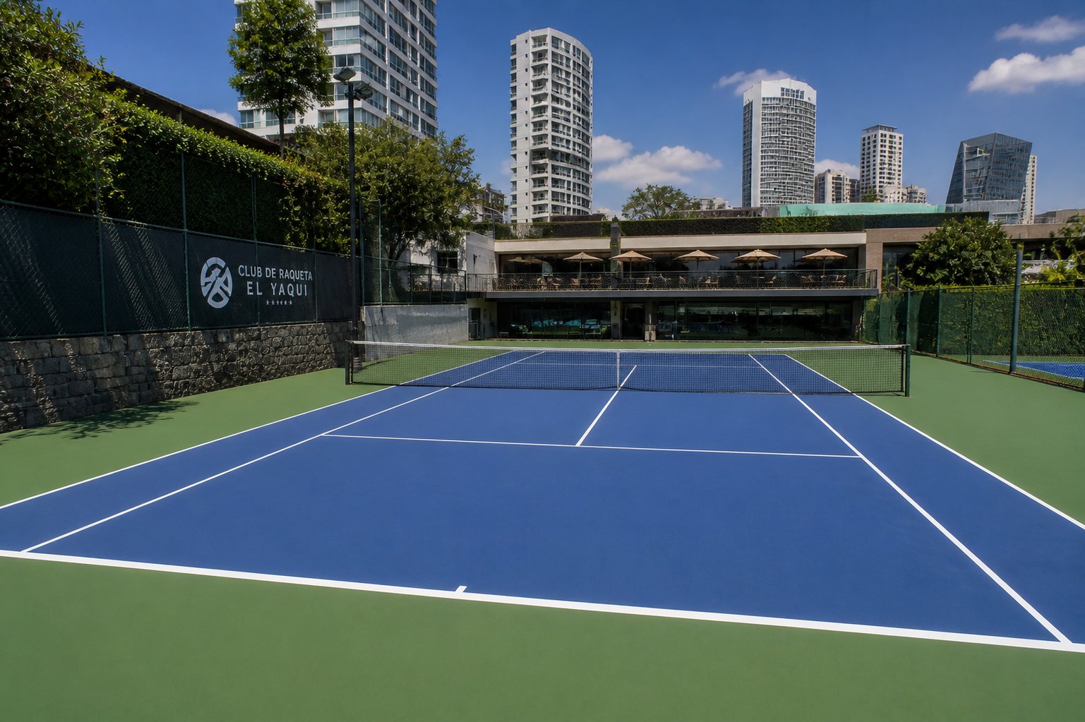 Cancha de tenis con superficie ITF pintada por PLAYKO en CDMX